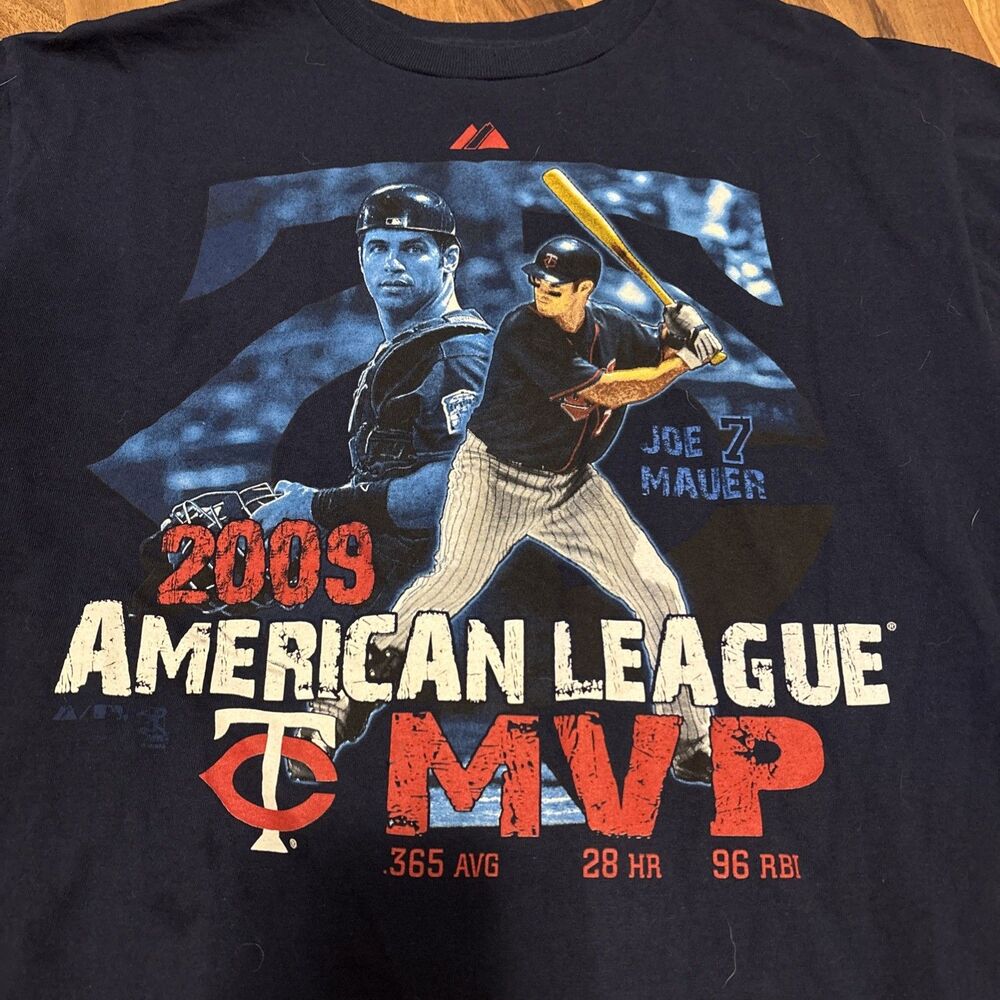 Vintage 2009 Joe Mauer 7 American MVP Navy Shirt Size Medium